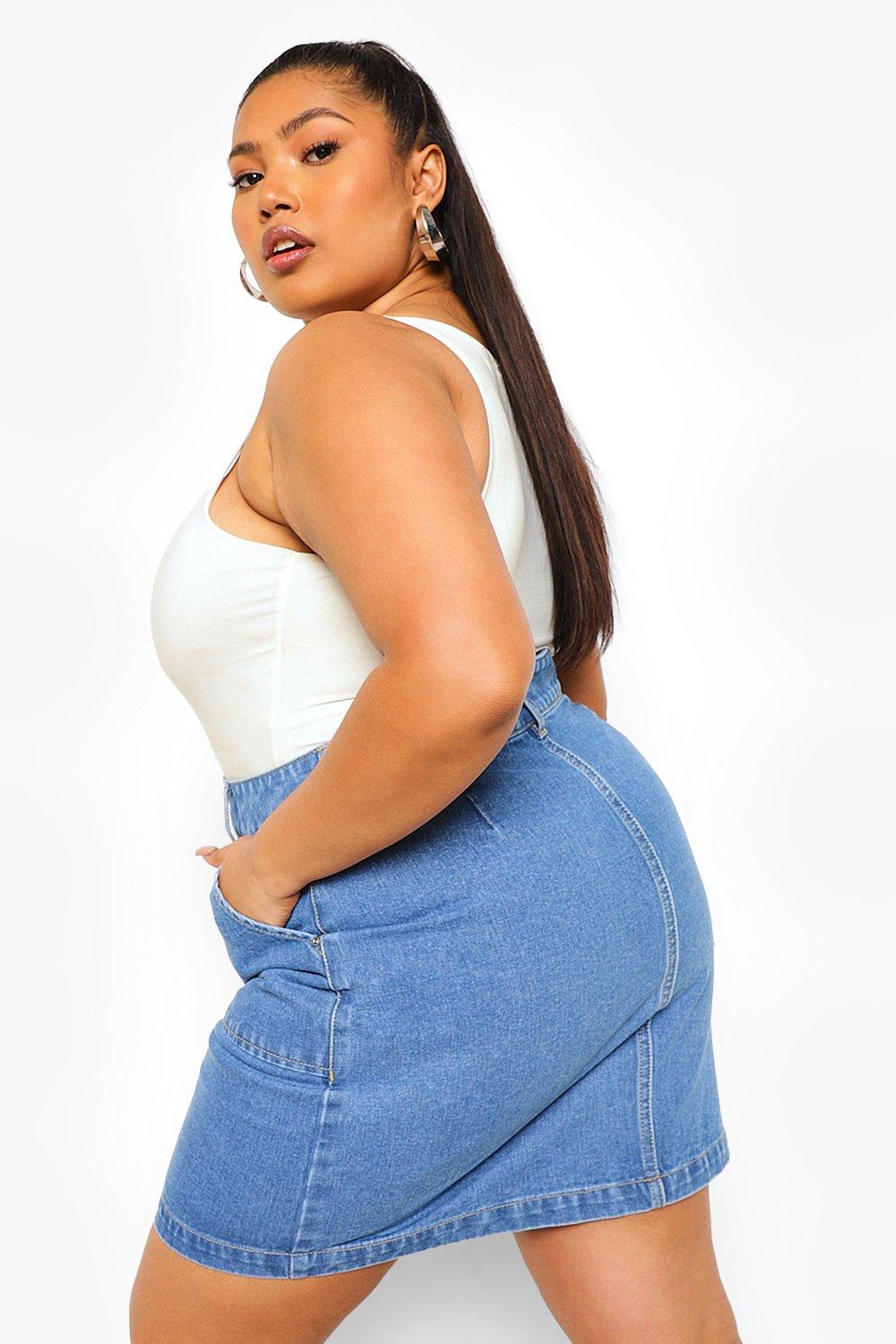 Boohoo plus shop size denim skirt